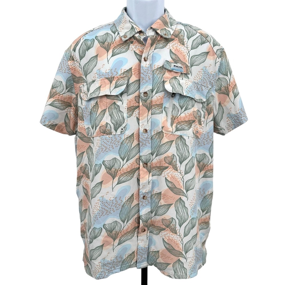 XCaster Outdoor Performance Shirt Floral Short Sleeve Button Down Men's Large